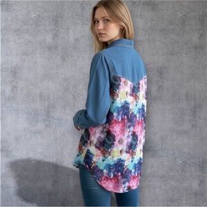 Aretta Back Floral Denim Button Down Shirt
